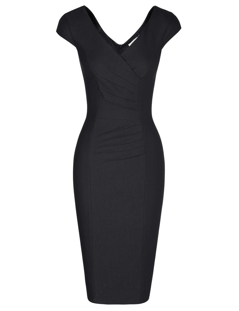 MUXXN Women's Classy Vintage Sleeveless Ruched Waist Juniors Party Dress (Black S) - Image 3